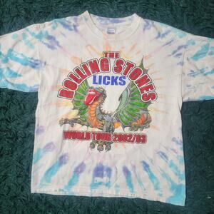 Vintage Rolling Stones Licks World Tour 2002/03 Tie Dye Tee XL Dragon Graphic